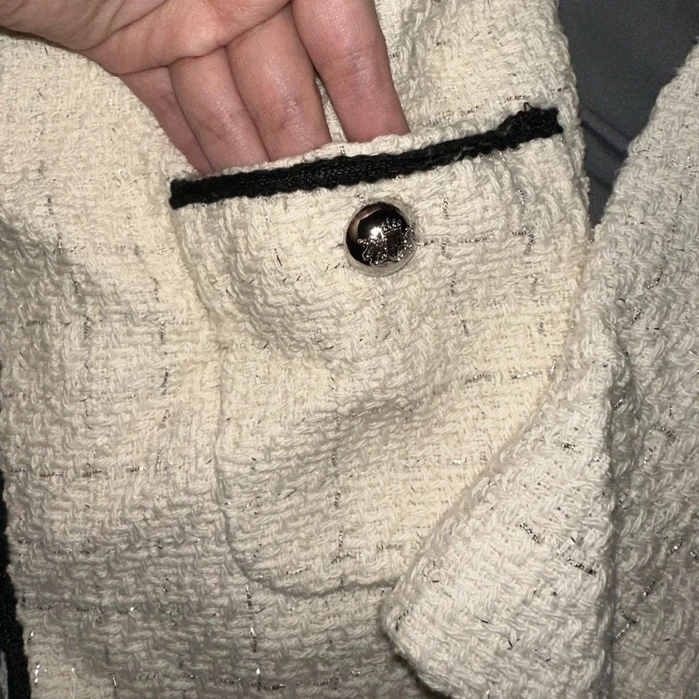 Mango Tweed Ivory Blazer Jacket Sz. S